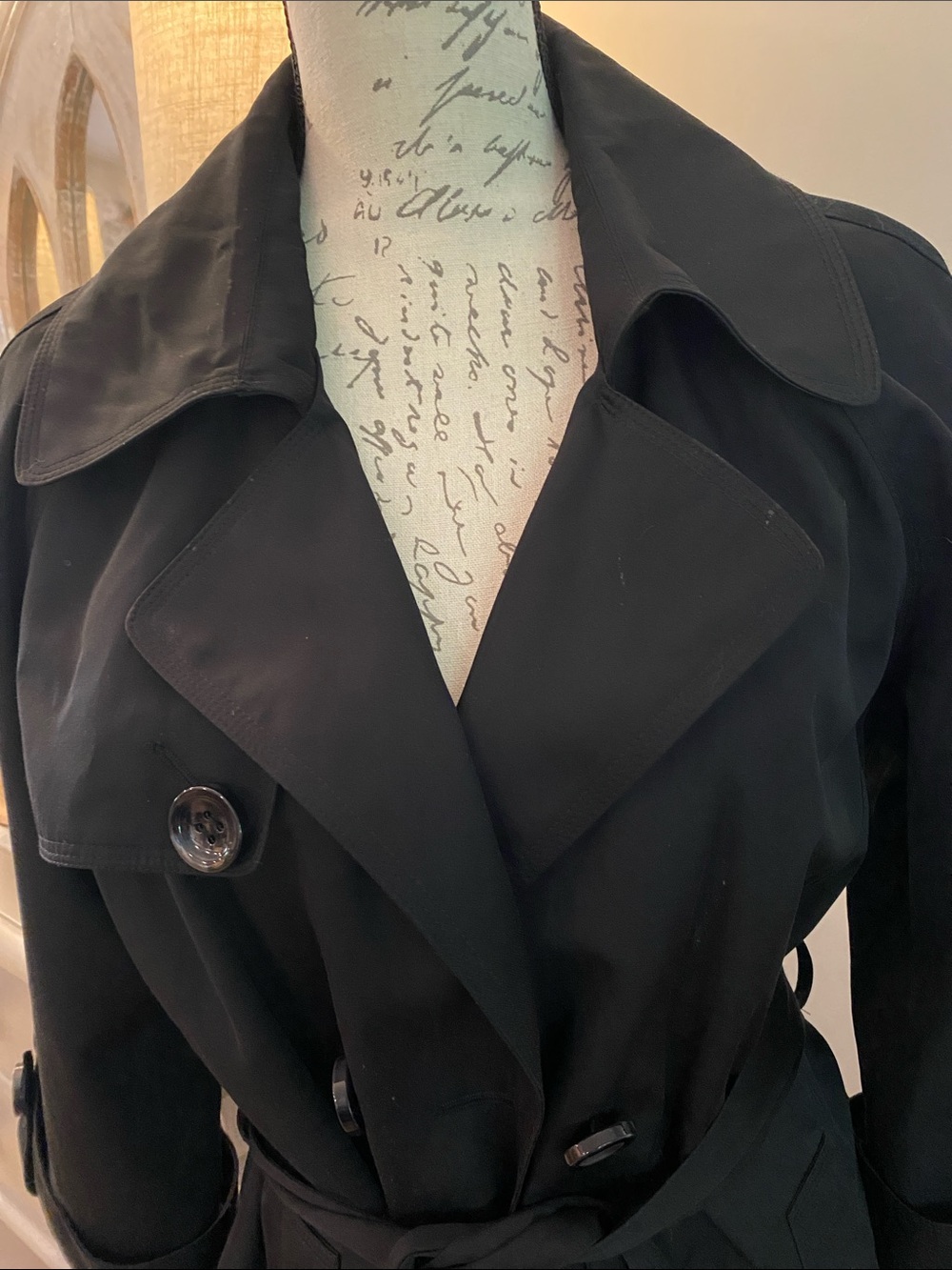 White House Black Market Black Belted Trench Coat - Picture 2 of 4